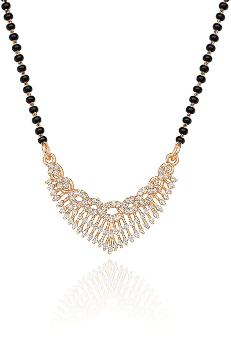 Nilu's Collection Rose Gold Plated Mangalsutra with Black Beads For Women