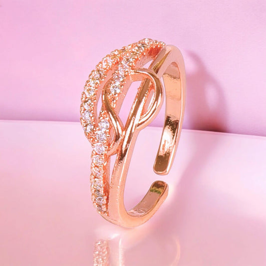 Rose Gold Plated | American Diamond Studded | Adjustable | Finger Ring for Women and Girls, Style 23