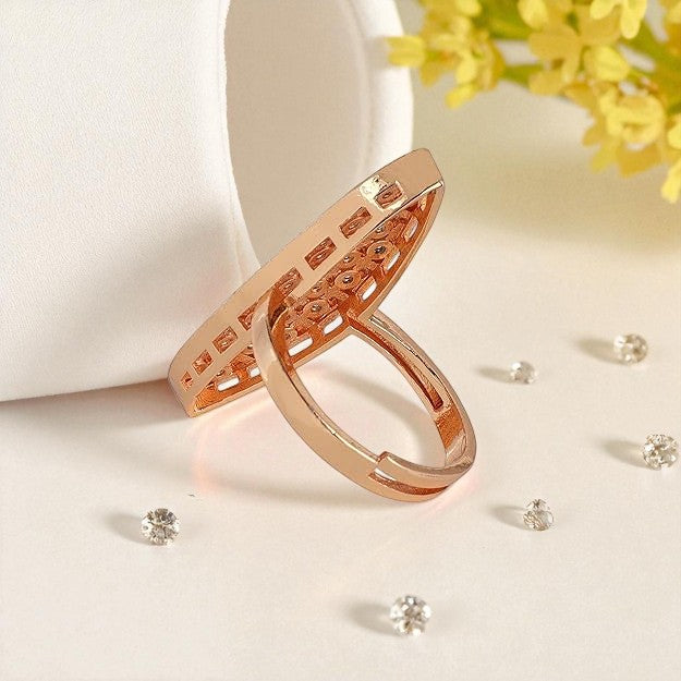 Rose Gold Plated Studded with American Diamond Wedding/Anniversary Ring for Women (Adjustable)