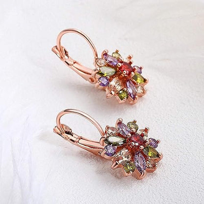 Party Wear Multicolor Flower Gold Plated Stud Earrings Jewelry for Women and Girls Copper Clip-on Earring