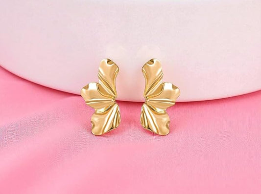 Nilu's Collection Gold Plated Leaf Pattern Earrings for Women & Girls
