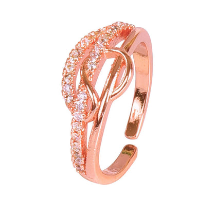 Rose Gold Plated | American Diamond Studded | Adjustable | Finger Ring for Women and Girls, Style 23