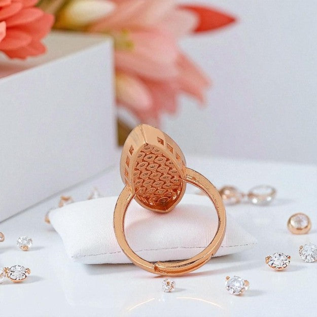 Rose Gold Plated Studded with American Diamond Wedding/Anniversary Ring for Women (Adjustable)
