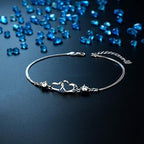 Sterling Silver Double Heart Shape Cubic Zirconia Charm Bracelet, Love Bracelet for Women and Girls