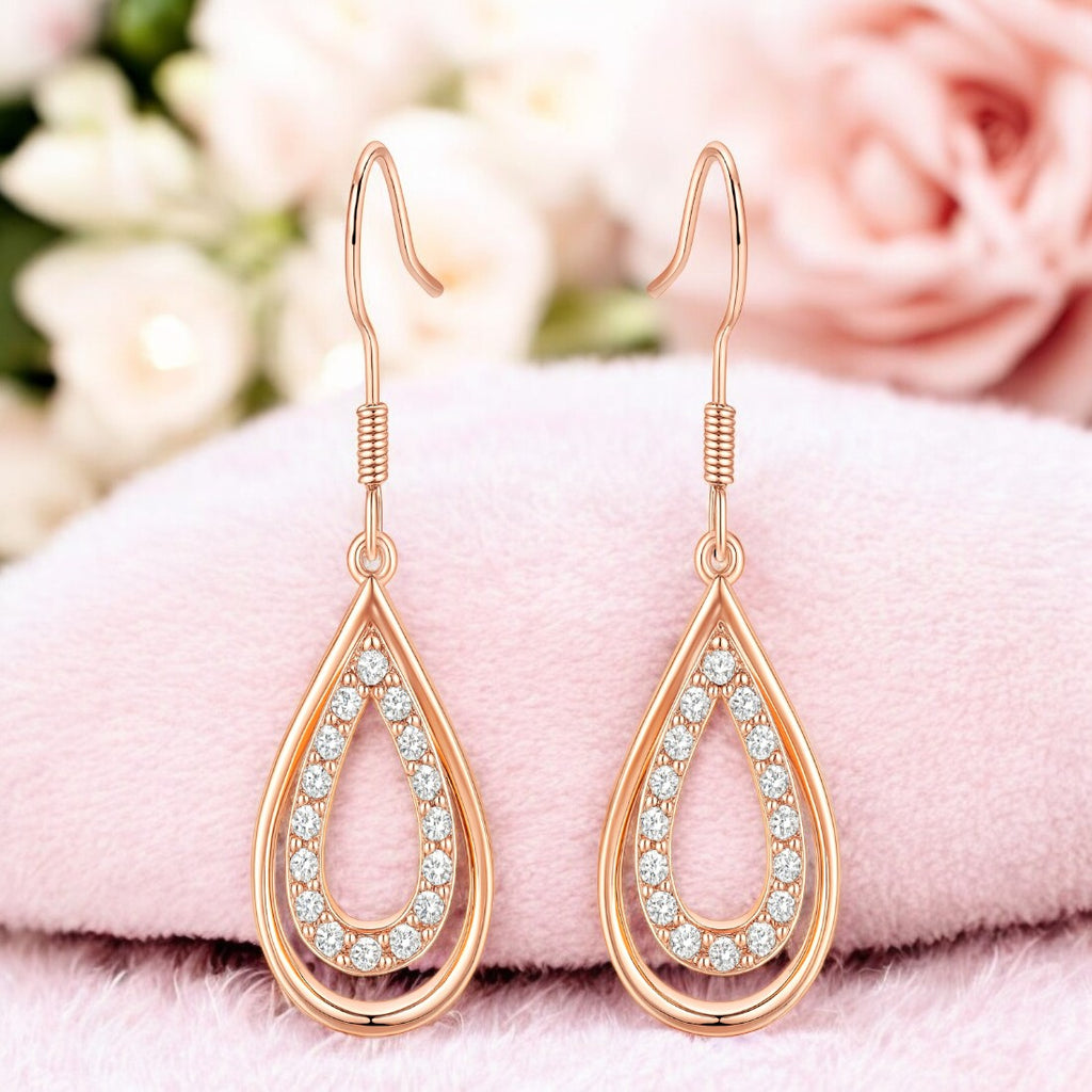 Nilu's Collection Rose Gold Drop Earrings With American Diamond For Women And Girls