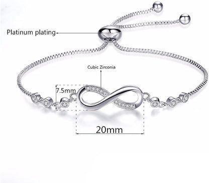 925 Sterling Silver Plated Adjustable Charm Bracelet for Women and Girls