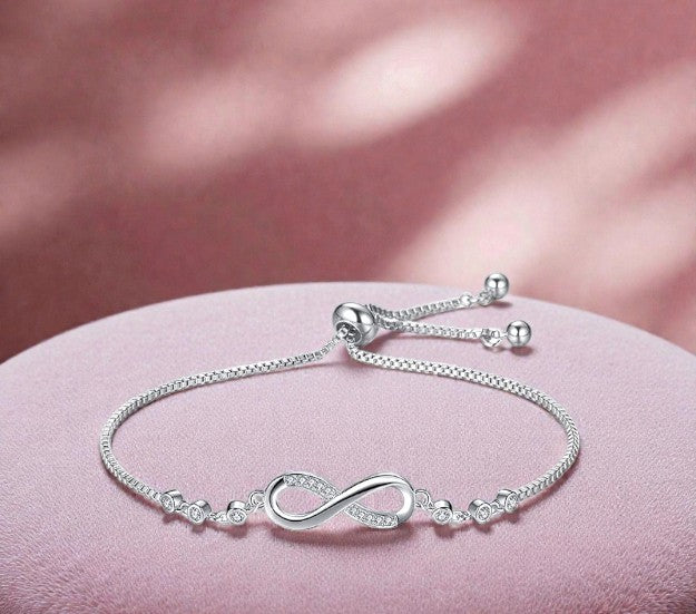 Nilu's Collection Silver Plated Infinity Pendent With Heart Shape Bracelet Set For Women & Girls