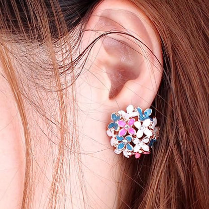 Crystal Four Leaf Clover Stud Earrings, Copper Tops Earrings for Women and Girls