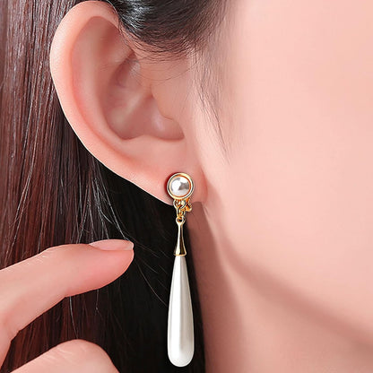 Gold Plated Pearl Water Drop Long Pearl Earrings for Girls and Women