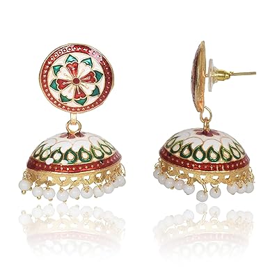 Meenakari Dome Shape Multicolour Lightweight Brass Jhumka for Women & Girls