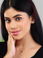 Rose Gold Plated Red Ruby Stone Pendant Necklace and Earring Set for Women and Girls