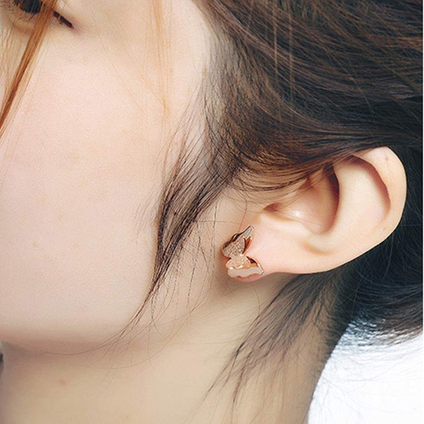 Premium Quality Dual Butterfly Rose Gold Plated Stud Earrings for Girls, Women and Kids