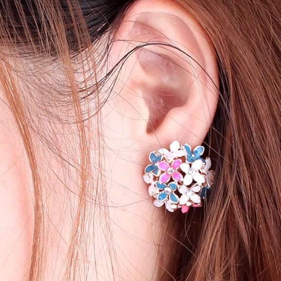 Crystal Flower Clover Stud Earrings for Women and Girl (Yellow & White and Multicolour)