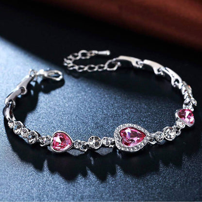 Nilu's Collection Heart shape Cubic Zirconia Stone Gorgeous Bracelets Jewelry for Women and Girls (Pink)
