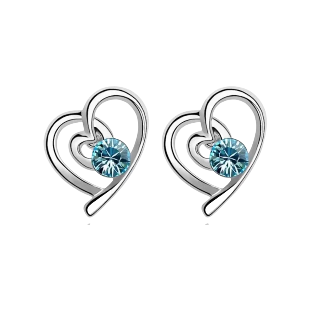 Charming Silver Plated Navy Blue Austria Crystal Heart Shape Stud Earrings made for Girls Copper Stud Earring