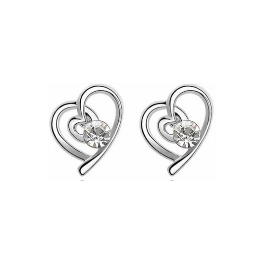 Charming Silver Plated White Austria Crystal Heart Shape Stud Earrings made for Girls Copper Stud Earring