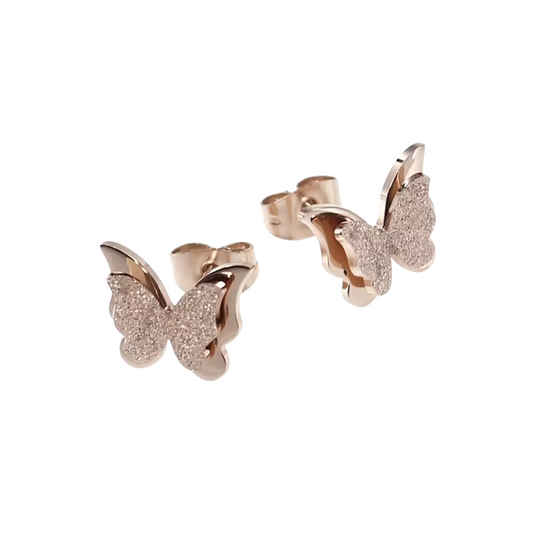 Nilu's Collection Premium Quality Dual Butterfly Rose Gold Plated Stud Earrings for Girls, Women and Kids