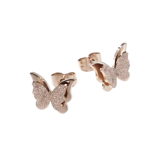 Premium Quality Dual Butterfly Rose Gold Plated Stud Earrings for Girls, Women and Kids