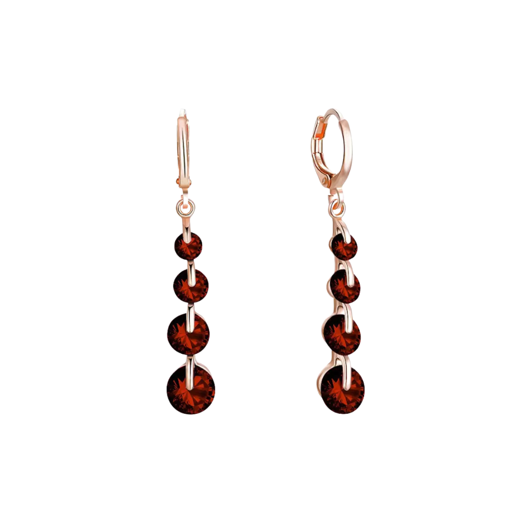 Gold Plated Wine Red Dangle and Drop Cubic Zirconia Earrings for Women and Girls Copper Stud Earring