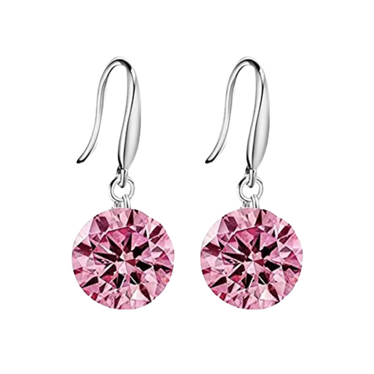 Dazzling Silver Plated Pink Metal Drop Earrings For Women Copper Stud Earring