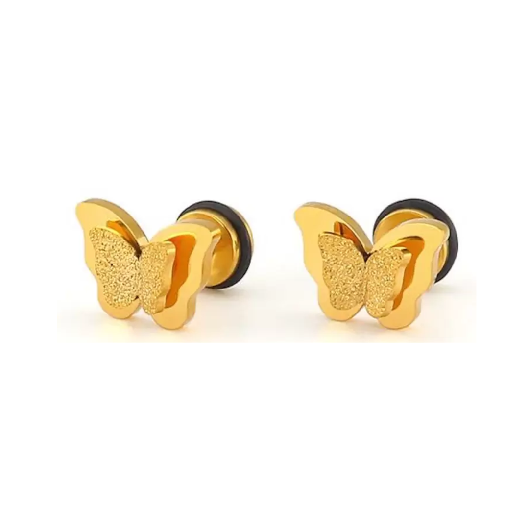 Charming Dual Butterfly Stainless Steel Rhinestone Stud Earrings for Baby Girls, Girls and Women