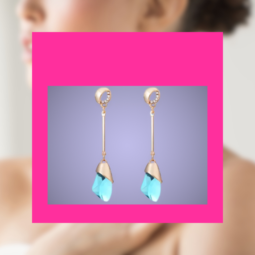 Long Earrings for Women Fashion Geometric Aqua Crystal Earrings Jewellery Copper Stud Earring