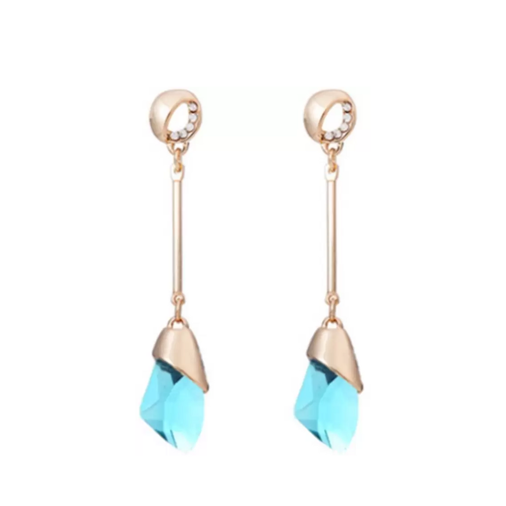 Long Earrings for Women Fashion Geometric Aqua Crystal Earrings Jewellery Copper Stud Earring