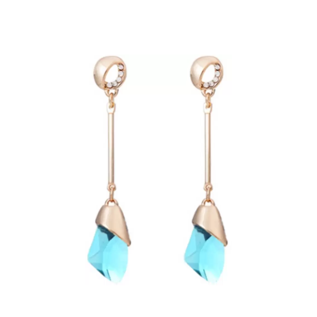 Long Earrings for Women Fashion Geometric Aqua Crystal Earrings Jewellery Copper Stud Earring