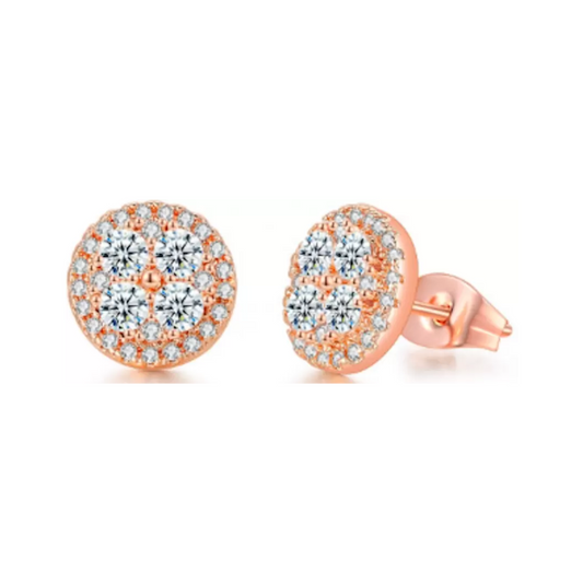 Nilu's Collection Premium Quality Rose Gold Plated Round Micro Zircon Stone Stud Earring for Woman and Girls