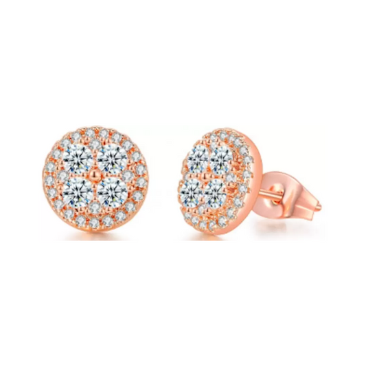 Premium Quality Rose Gold Plated Round Micro Zircon Stone Stud Earring for Woman and Girls