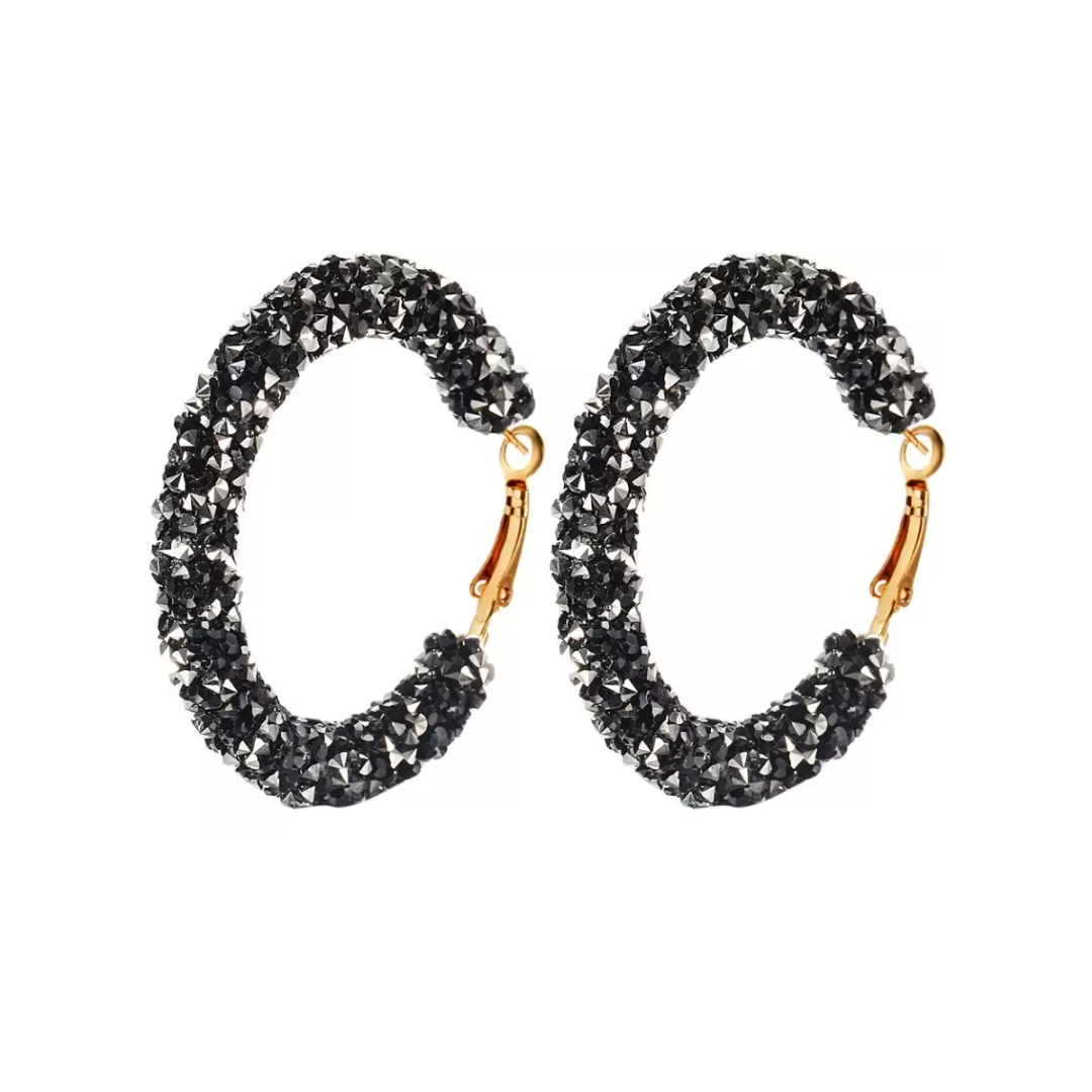 Trendy Black Rhinestone Crystal Chandbali Earrings for Women and Girls Metal Chandbali Earring