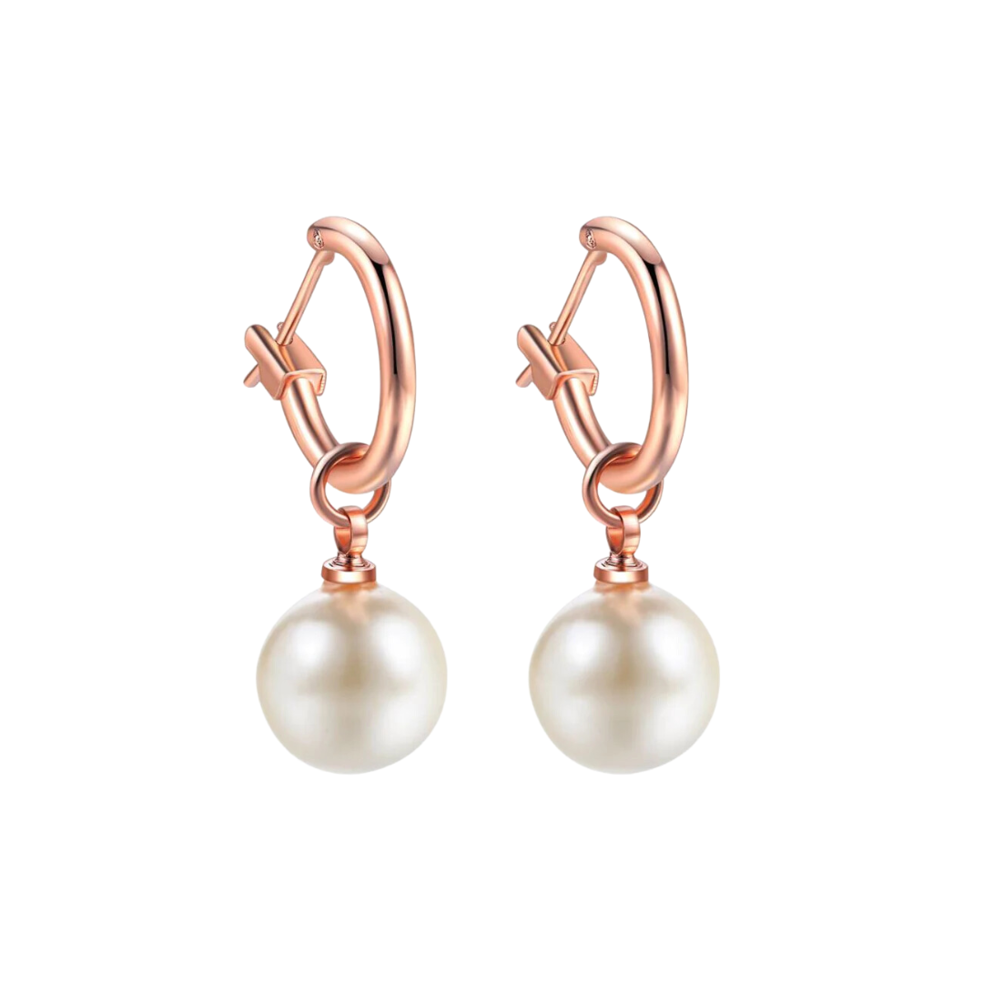 New Fashion High Quality 10mm Rose Gold with White Round Imitation Pearl Earrings