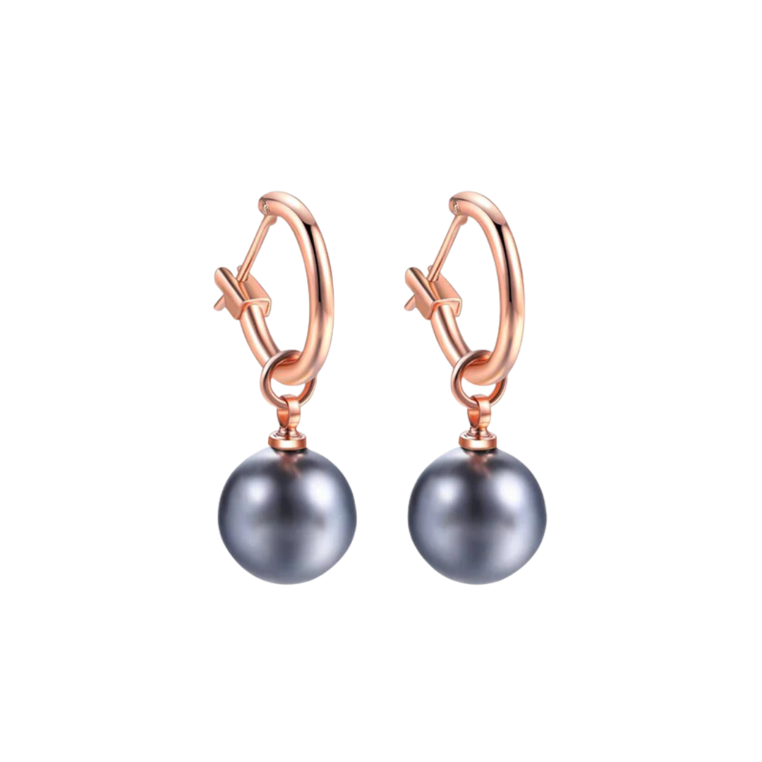 New Fashion High Quality 10mm Rose Gold with Black Round Imitation Pearl Earrings