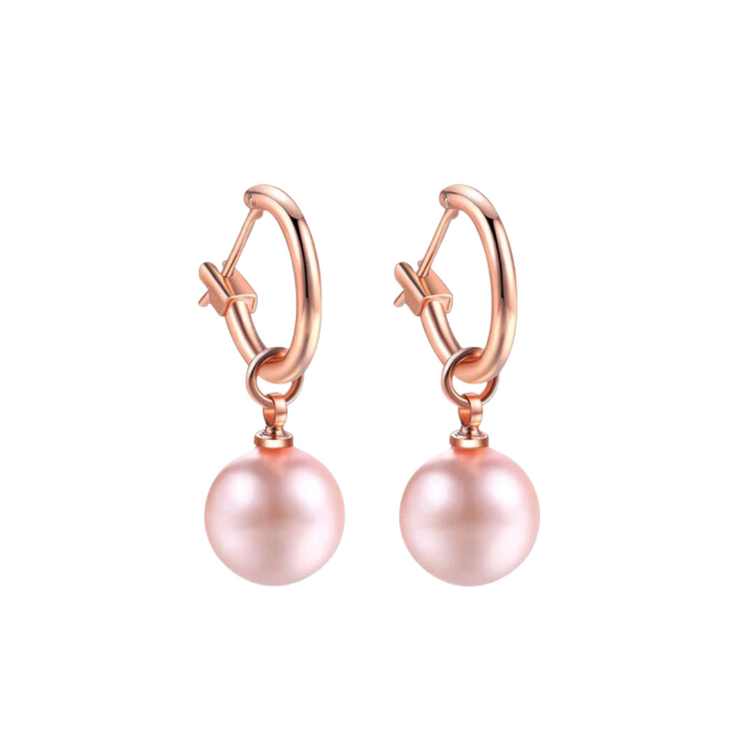 New Fashion High Quality 10mm Rose Gold with Pink Round Imitation Pearl Earrings