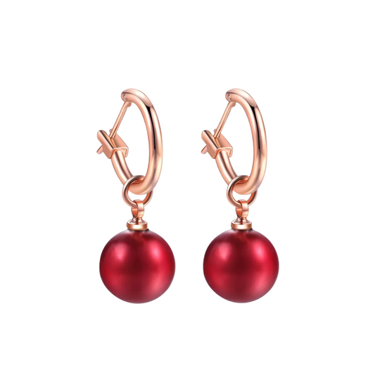 New Fashion High Quality 10mm Rose Gold with Red Round Imitation Pearl Earrings