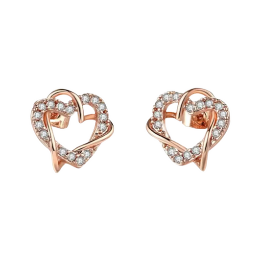 Nilu's Collection Alloy Heart Shape Stud Earrings for Women and Girls, Cubic Zirconia Hollow Heart Contemporary Studs