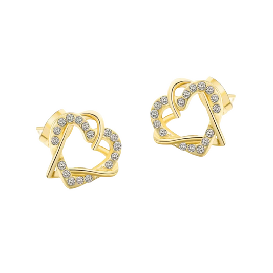 Nilu's Collection Alloy Heart Shape Stud Earrings for Women and Girls, Cubic Zirconia Hollow Heart Contemporary Studs