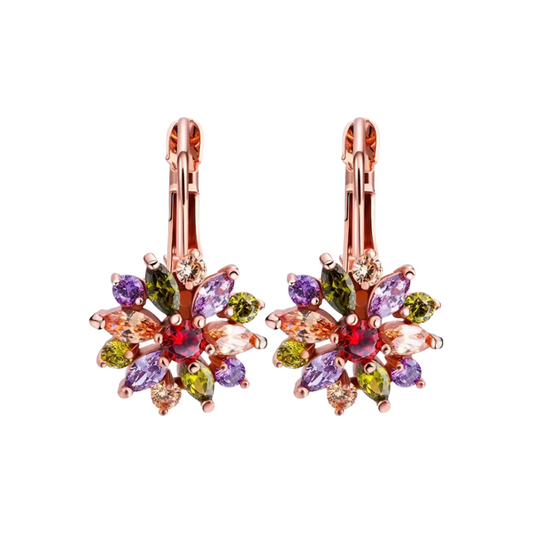 Party Wear Multicolor Flower Gold Plated Stud Earrings Jewelry for Women and Girls Copper Clip-on Earring