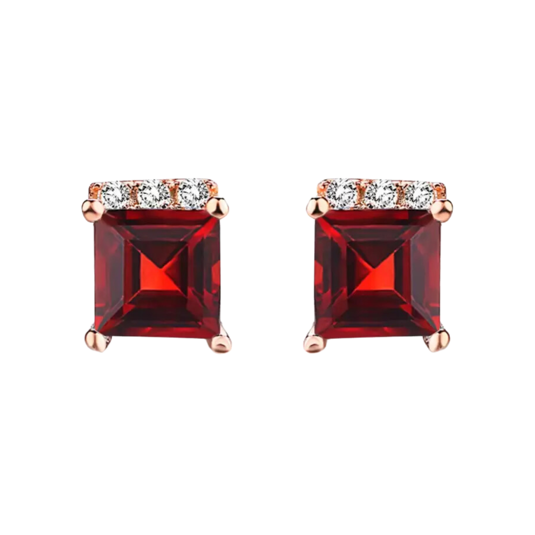 Blood Red Stone Square Stud Earrings for Girls and Women Copper Stud Earring