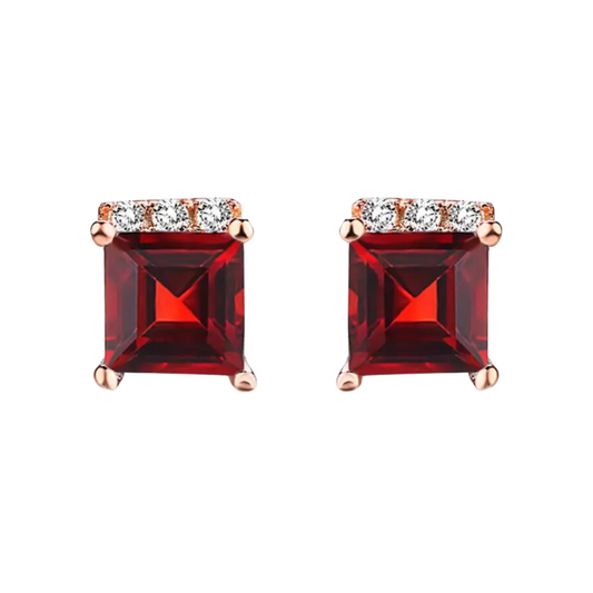 Blood Red Stone Square Stud Earrings for Girls and Women Copper Stud Earring