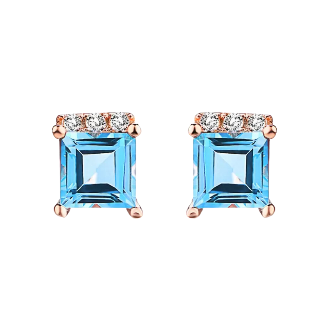 Aqua Blue Stone Square Stud Earrings for Girls | Best for Baby Girls