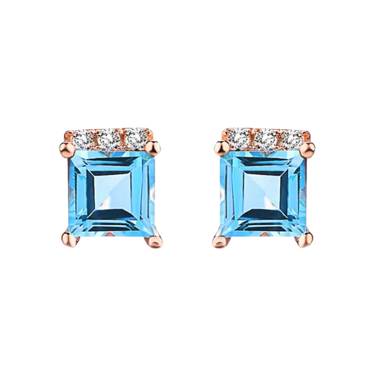 Aqua Blue Stone Square Stud Earrings for Girls | Best for Baby Girls