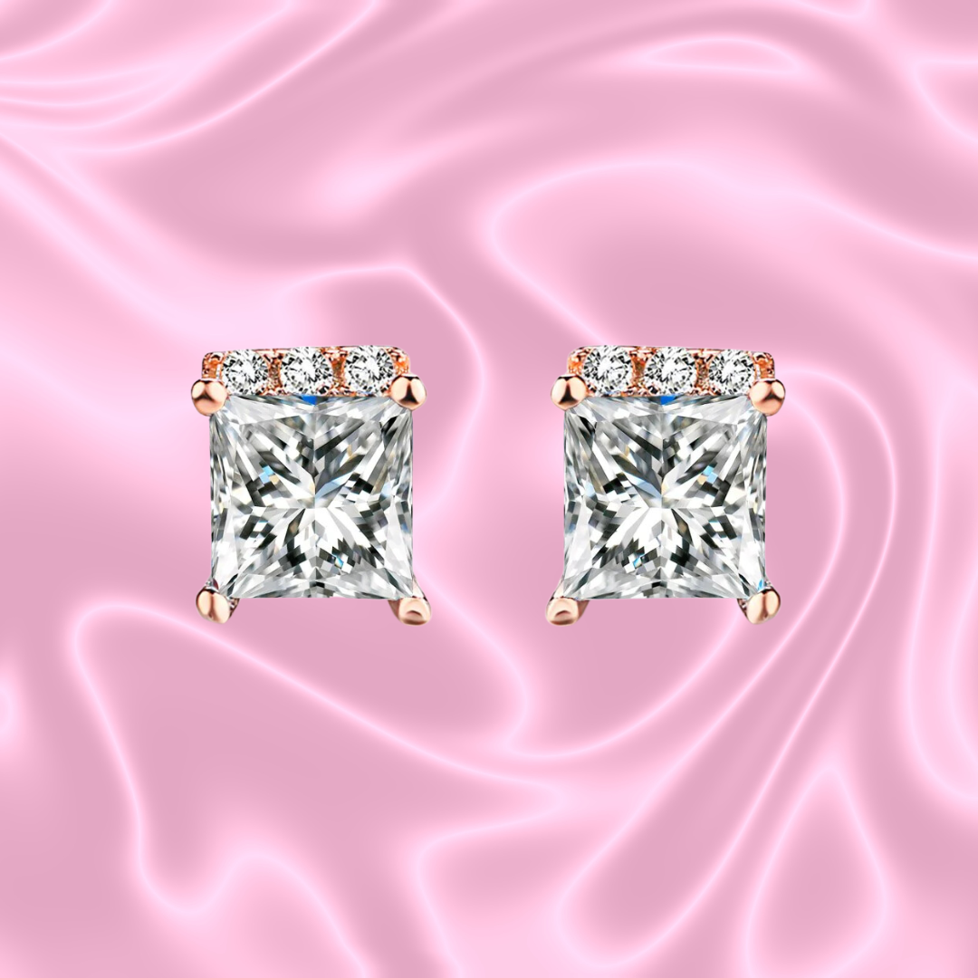 High Quality Square Shape Crystal Stud Earrings for Girls and Women Crystal Copper Stud Earring