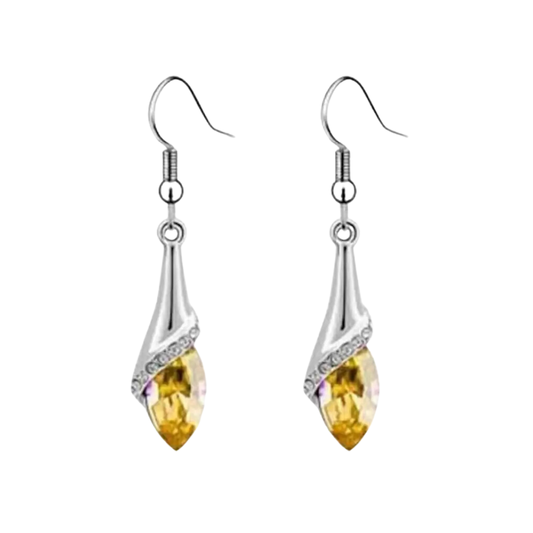 Yellow Crystal Silver Plated Dangle & Drop Earring For Women & Girls Alloy Drops & Danglers