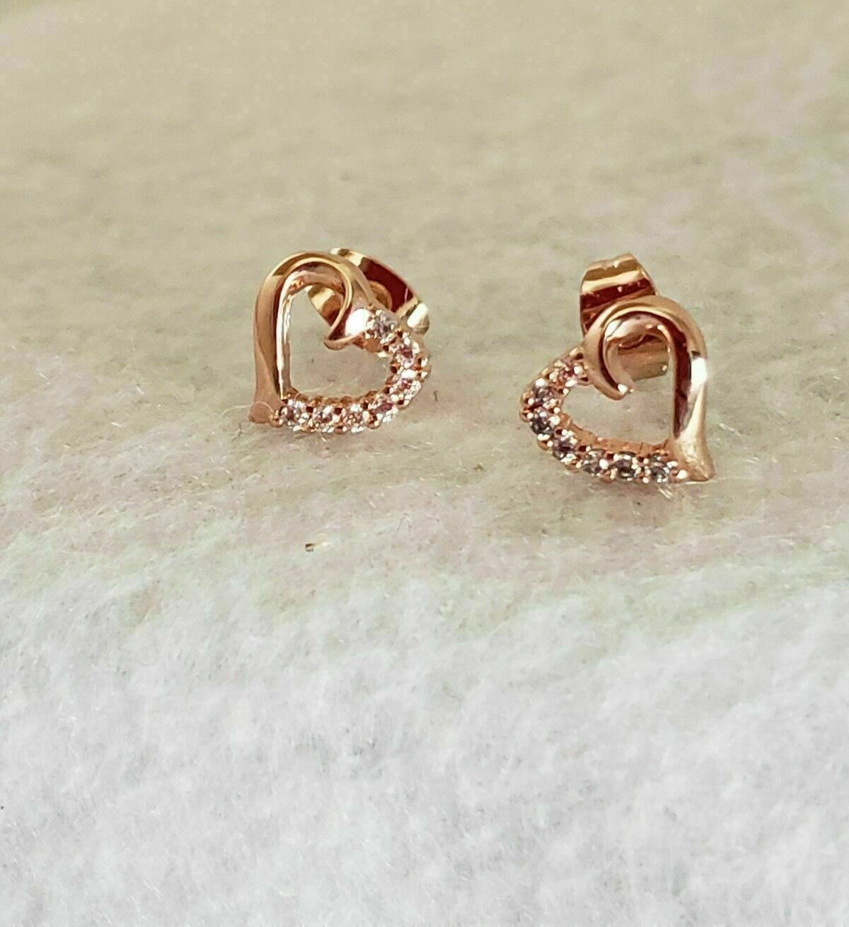 Stone Studded Heart Shape Stud Earrings for Baby Girls/ Women /Girls (Rose Gold)