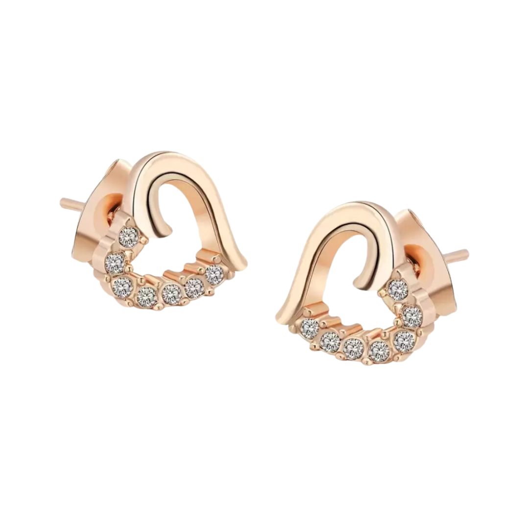 Stone Studded Heart Shape Stud Earrings for Baby Girls/ Women /Girls (Rose Gold)