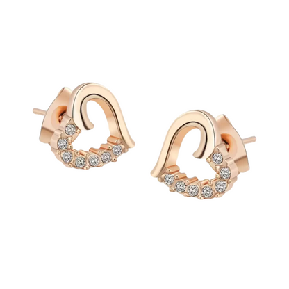 Stone Studded Heart Shape Stud Earrings for Baby Girls/ Women /Girls (Rose Gold)