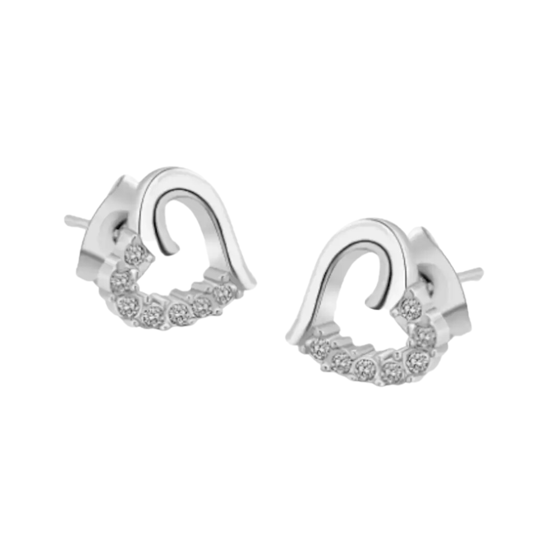 Stone Studded Heart Shape Stud Earrings for Baby Girls/ Women /Girls (Silver)