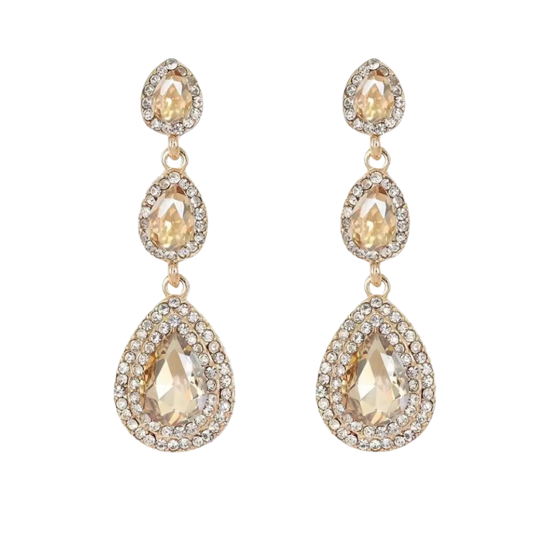 Traditional 18K Gold Plated and Crystal Dangle & Drop Earrings for Women & Girls, Rhinestone Geometric Statement Alloy Earrings