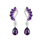Crystal and Rhinestone Drop Dangle Earrings, Long Trendy Eardrops for Girls and Women (Purple)